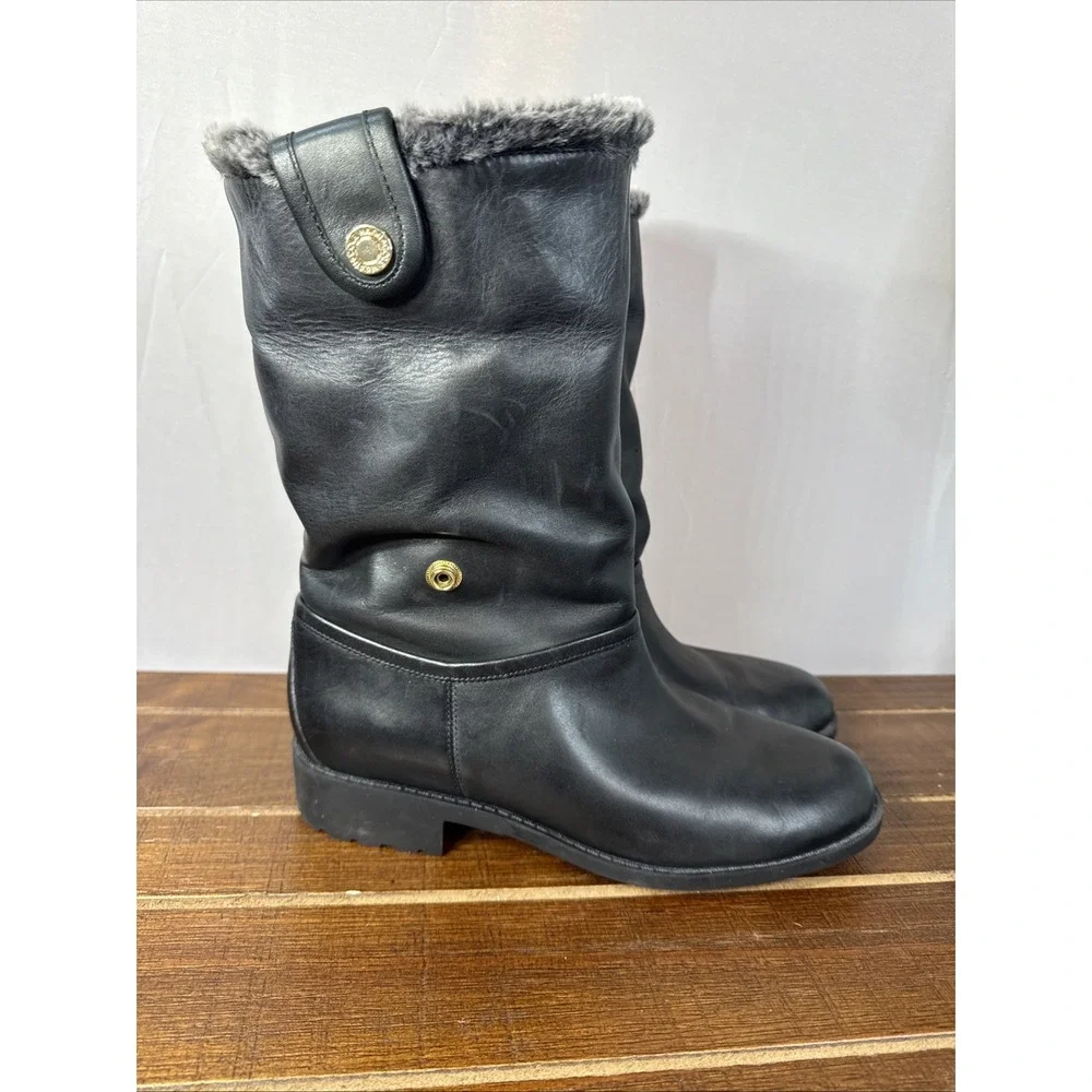 Cole‎ Haan Womens Black Leather Faux Fur Lined Waterproof Winter Boots Size 8.5B